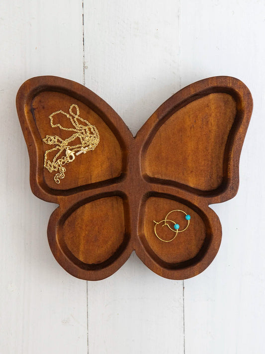 Carved Wood Trinket Dish Butterfly