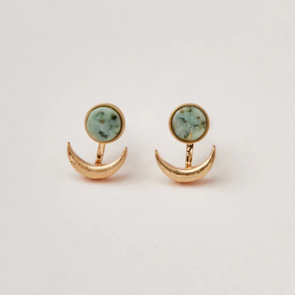 STONE MOON PHASE EAR JACKET - AFRICAN TURQUOISE/GOLD