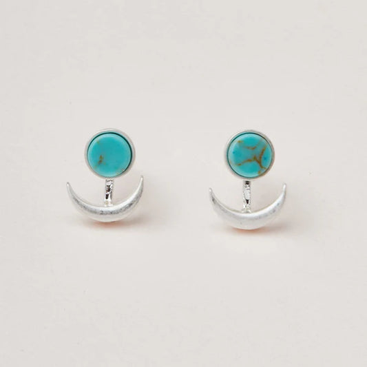 STONE MOON PHASE EAR JACKET - TURQUOISE/SILVER