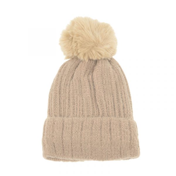 Flax Varried Rib Pompom Hat