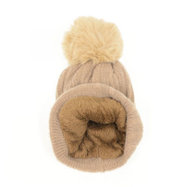 Flax Varried Rib Pompom Hat