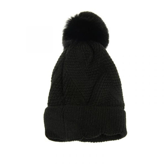 Black Lattice Pompom Hat