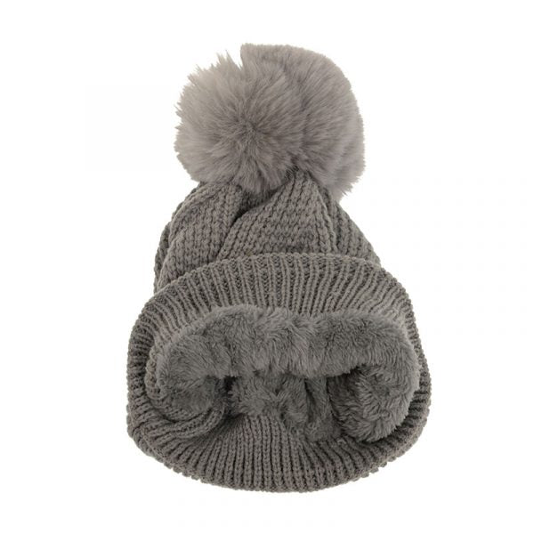 Grey Lattice Pompom Hat