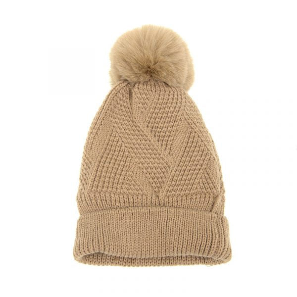 Natural Lattice Pompom Hat