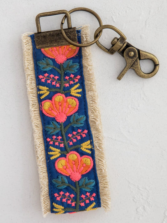 Embroidered Key Fob Indigo Pink