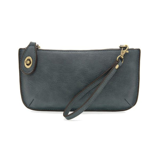 Washed Denim Mini Crossbody Wristlet Clutch