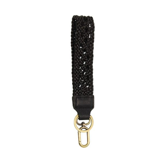 1.5 Black Open Braided Faux Leather Easy Find Wristlet Keychain