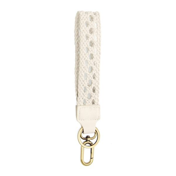 1.5 White Open Braided Faux Leather Easy Find Wristlet Keychain