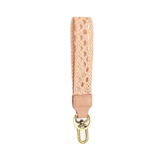 1.5 Pink Open Braided Faux Leather Easy Find Wristlet Keychain