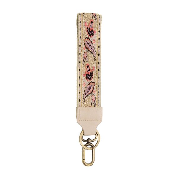 Metallic Gold, Pink & Purple Paisley Jaquard Easy Find Wristlet Keychain