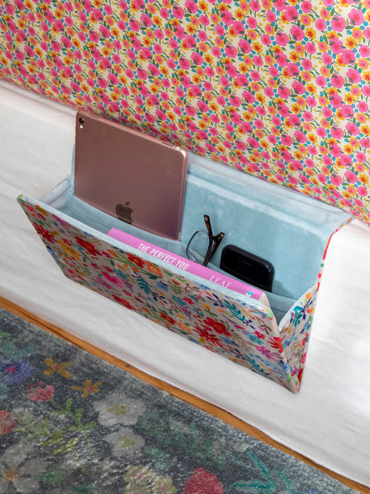 Bedside Caddy Pink Red Mustd Floral
