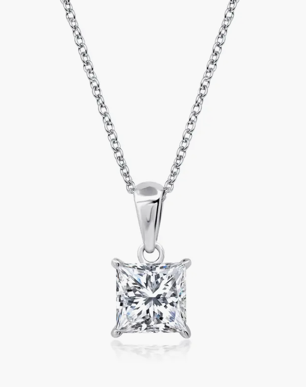 Princess Cut CZ Pendant Necklace Platinum