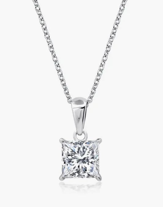 Princess Cut CZ Pendant Necklace Platinum