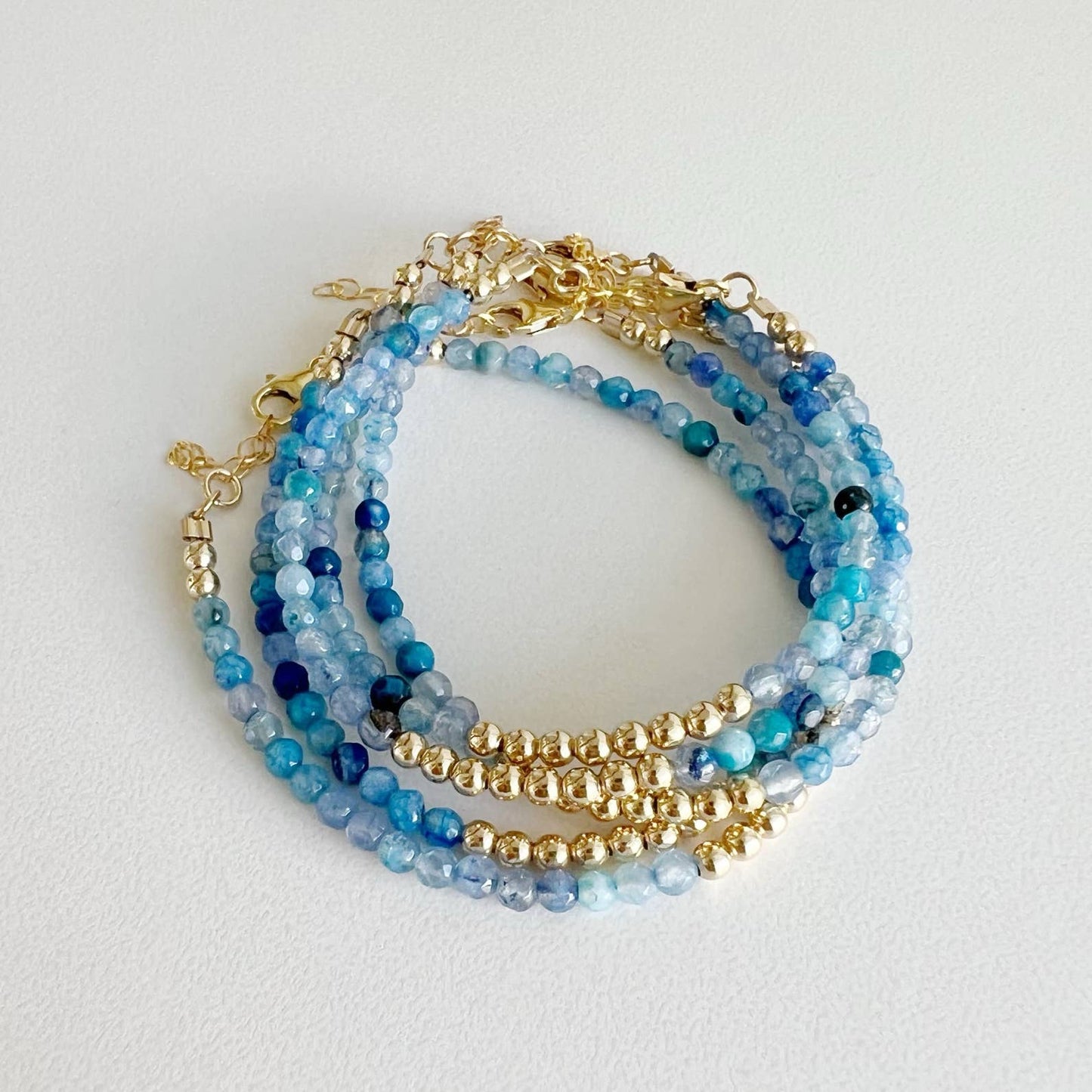 Faceted Blue Agate Beaded Gold Filled Bracelet