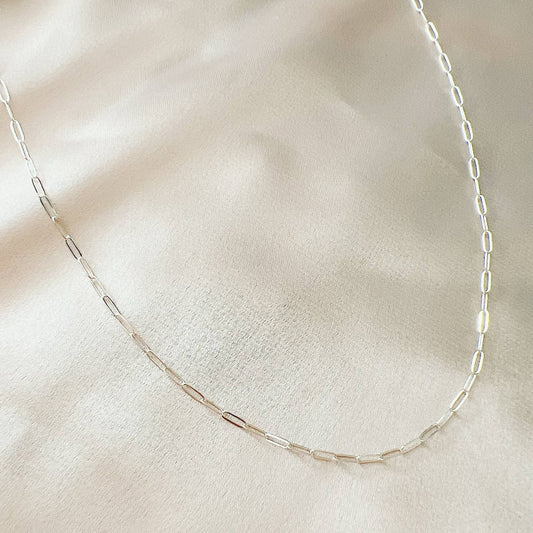 Rose Dainty Paperclip Chain Necklace Sterling Silver