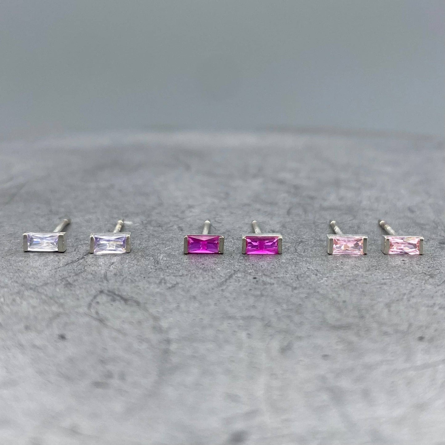 Birthstone Baguette Silver Studs