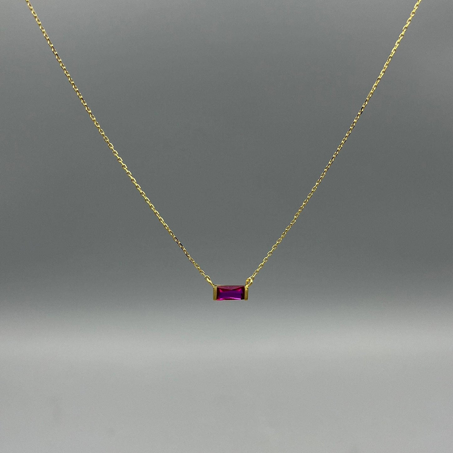 Baguette Birthstone Necklaces in Gold