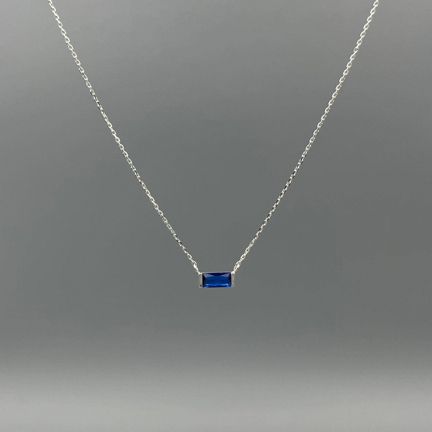 Baguette Birthstone Necklaces in Silver