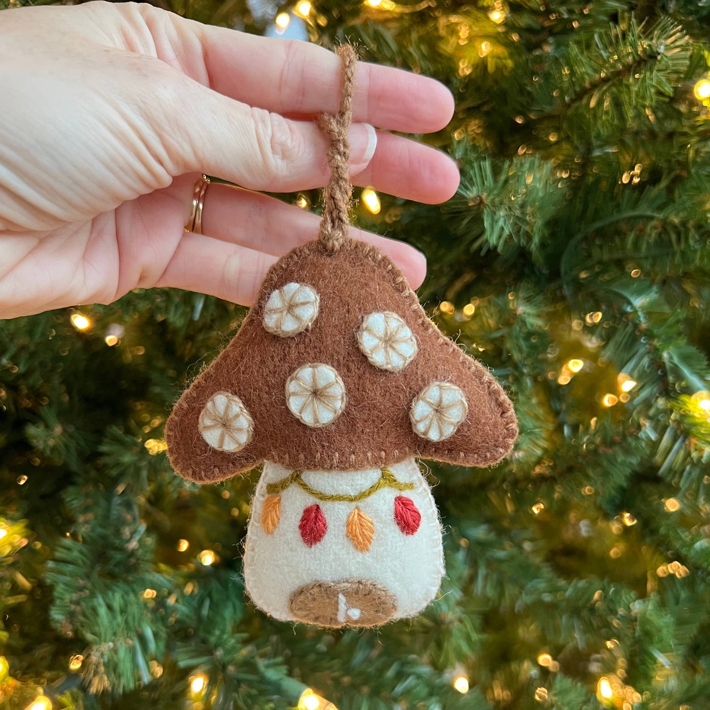 Mushroom House Embroidered Wool Christmas Ornament