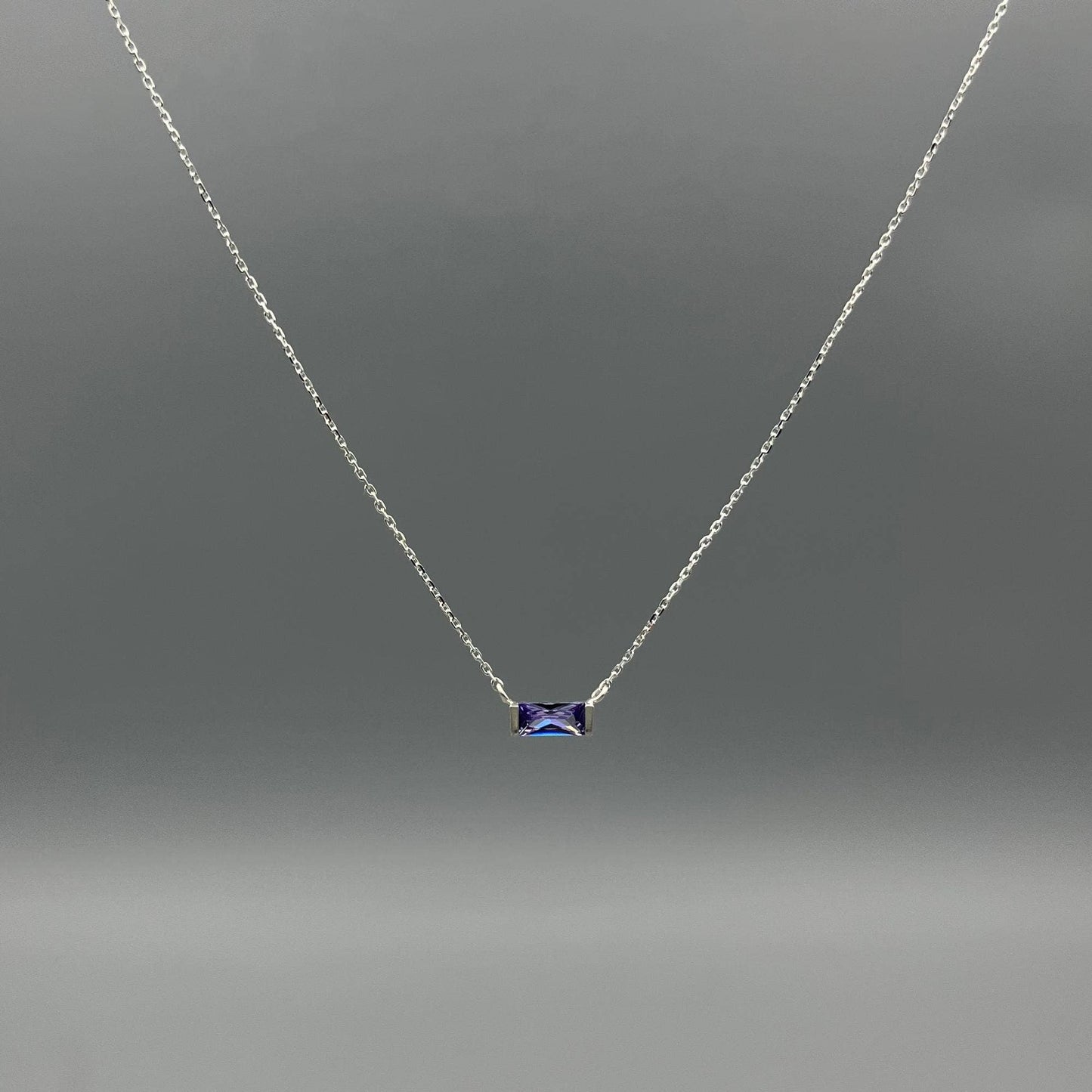 Baguette Birthstone Necklaces in Silver