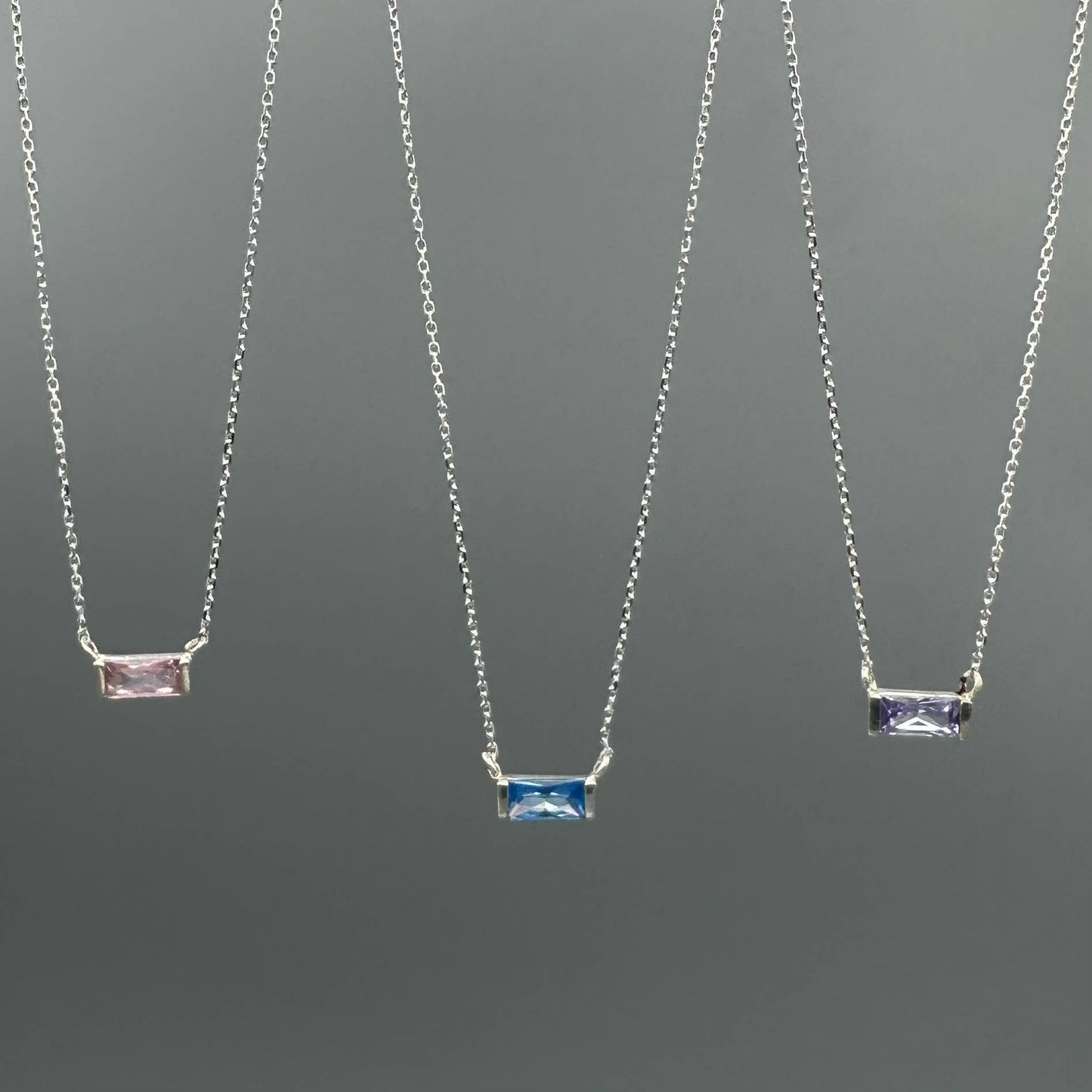 Baguette Birthstone Necklaces in Silver