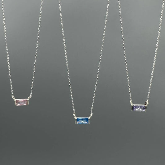 Baguette Birthstone Necklaces in Silver