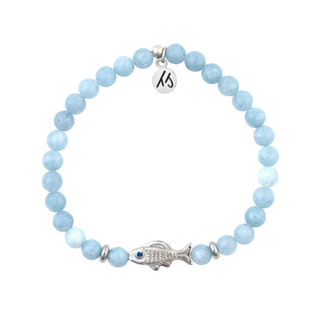 LIGHT BLUE QUARTZ SILVER FISH BRACELET