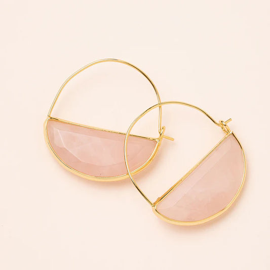 Stone Prism Hoop Earring - Gold/Rose Quartz