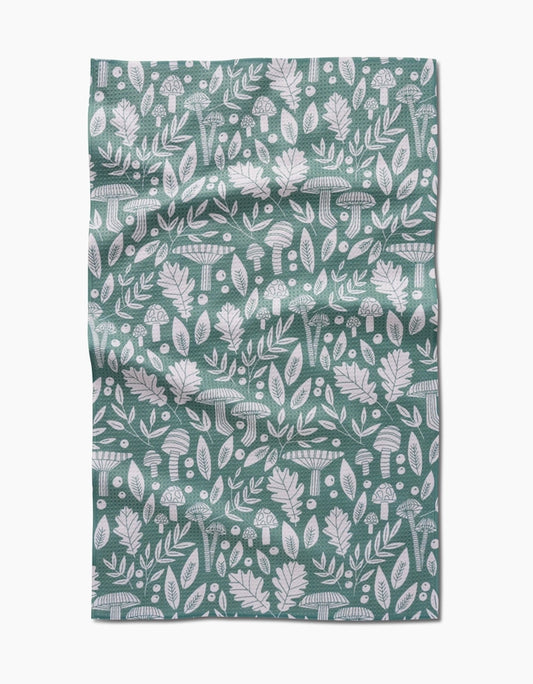 Fall Mushrooms And Leaves Tea Towel