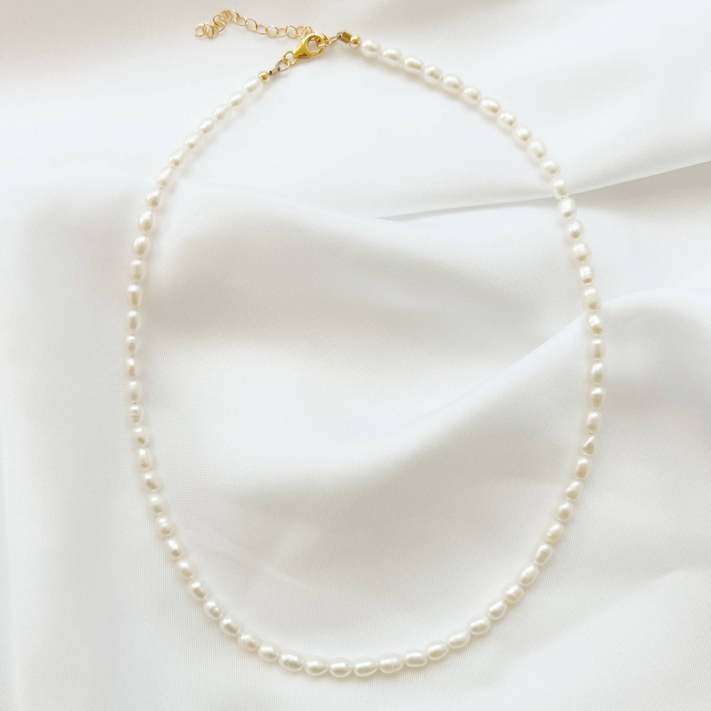 Sea Isle Freshwater Rice Pearl Beaded Necklace Gold Filled