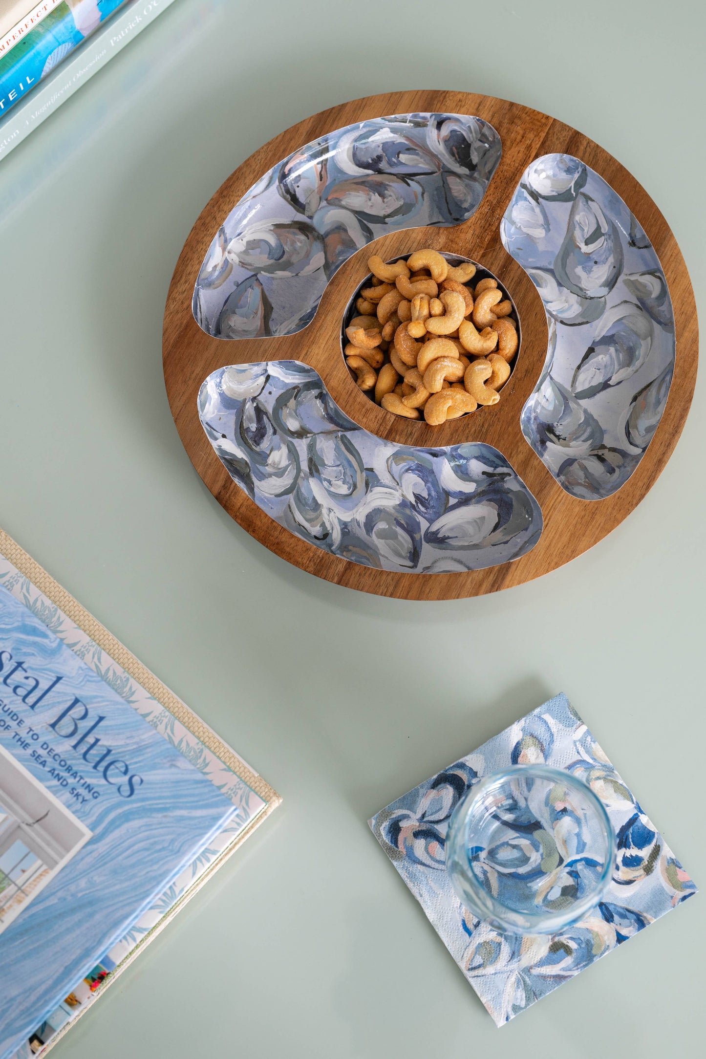 Wooden Snack Tray - Pewter Shells