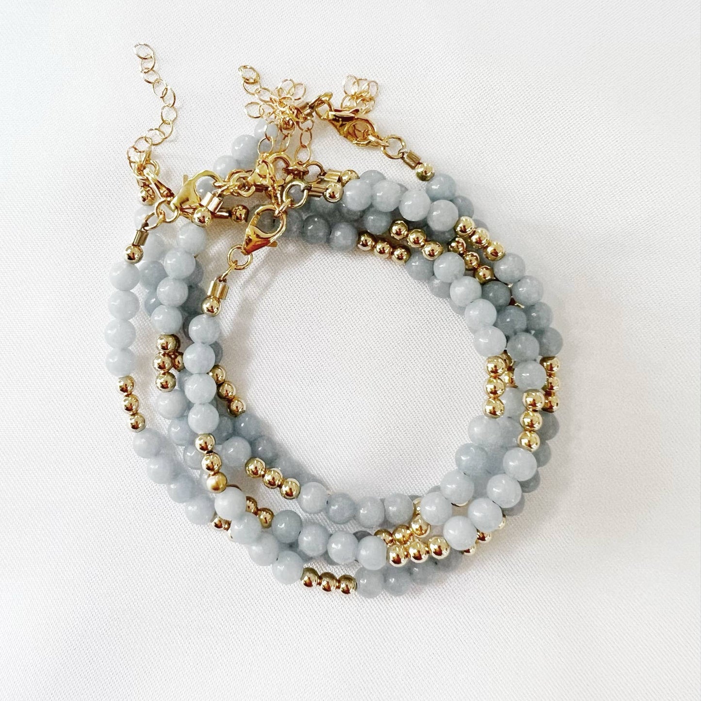 Blue Angelite Beaded Gold Filled Bracelet