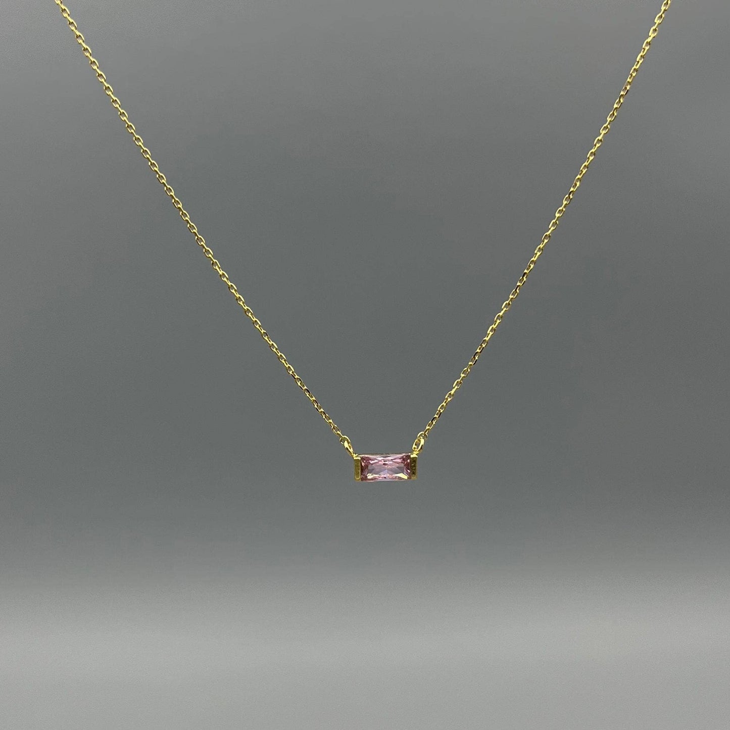 Baguette Birthstone Necklaces in Gold