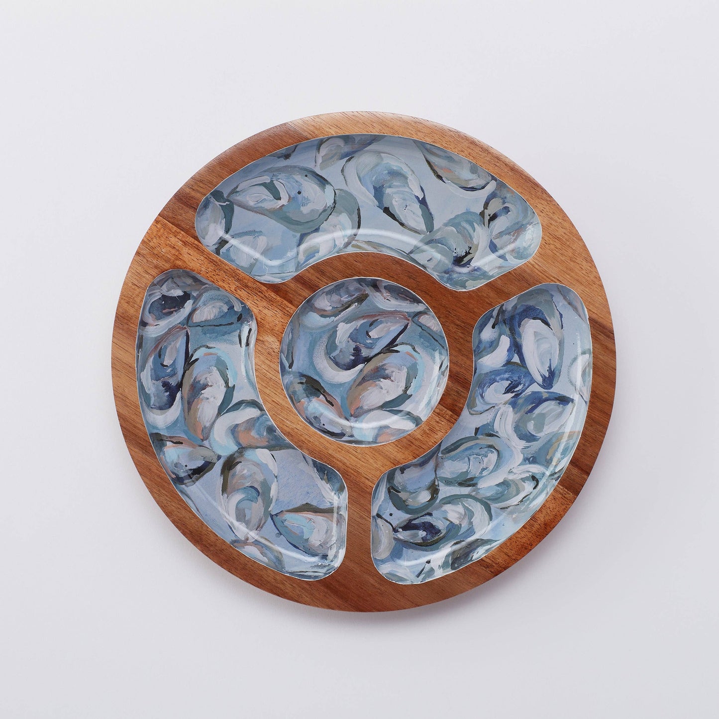 Wooden Snack Tray - Pewter Shells