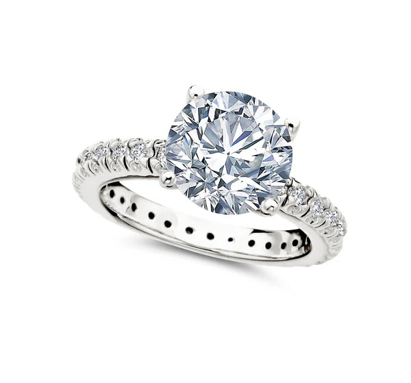 Brilliant Solitaire and Pave Ring in Platinum Size 7