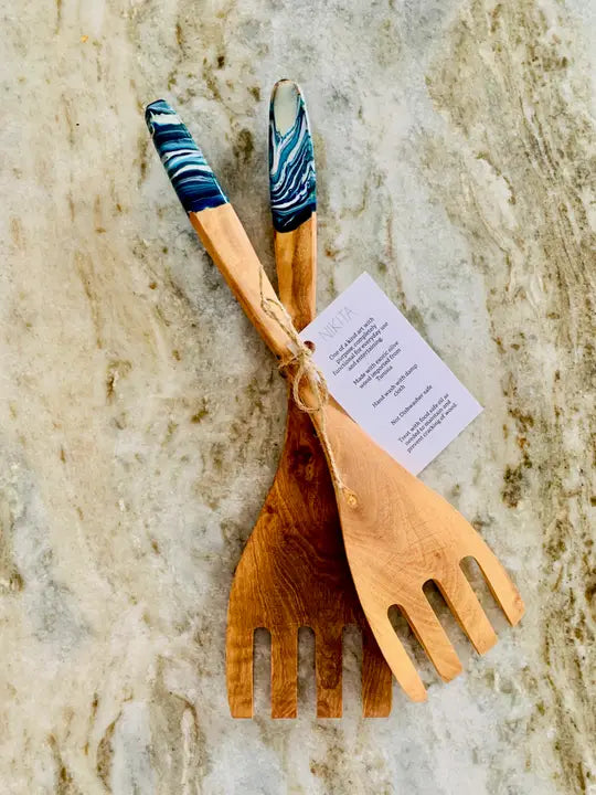 Olive Wood Salad Serving Fork 2.0: Ocean