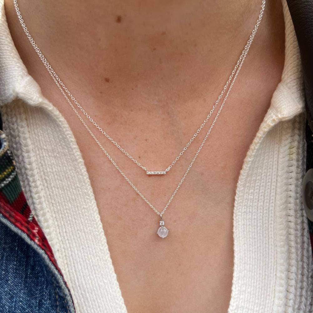 Rainbow Moonstone & Cz Necklace