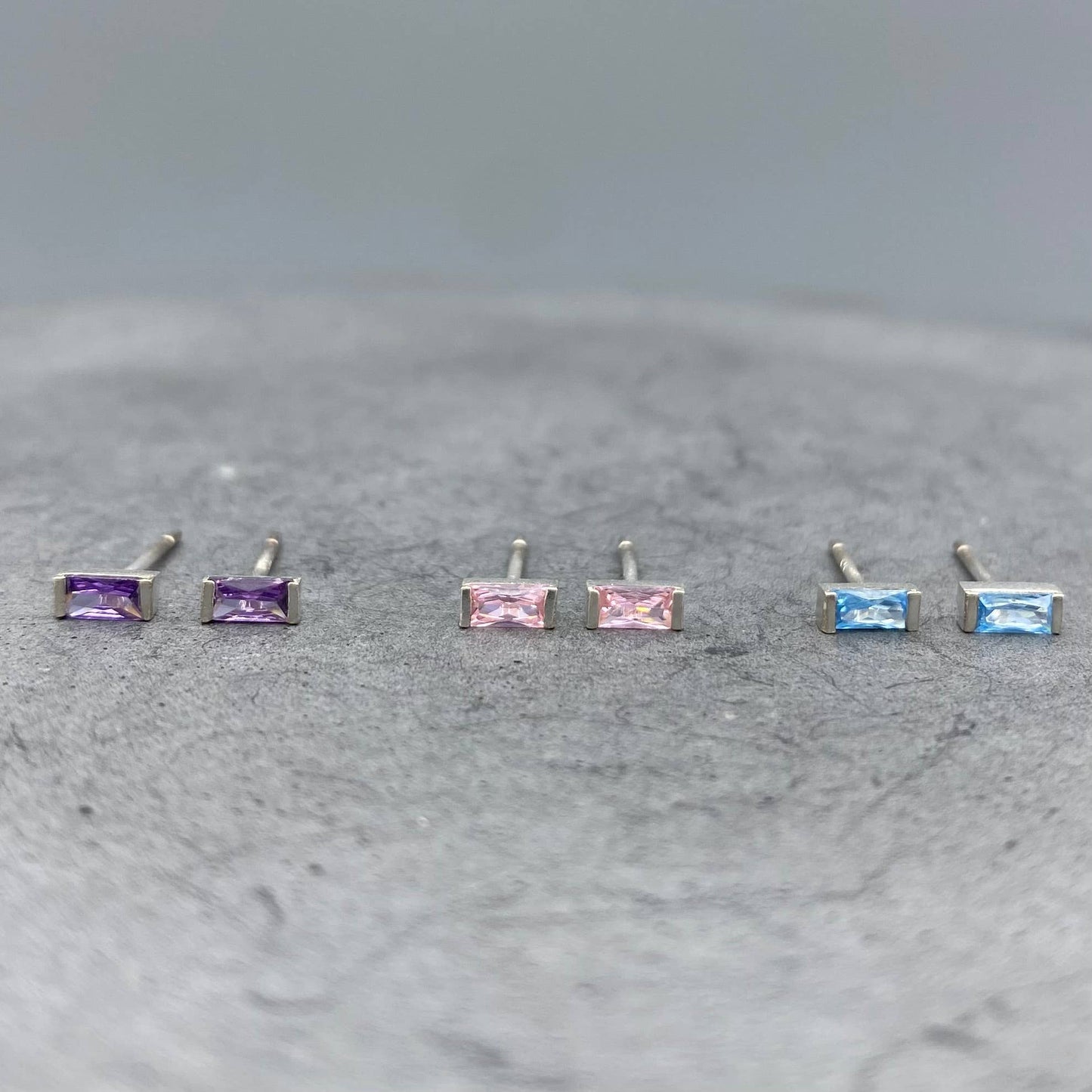 Birthstone Baguette Silver Studs