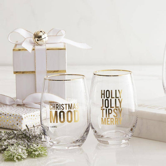 Stemless Wine Glass - Holly Jolly Tipsy Merry