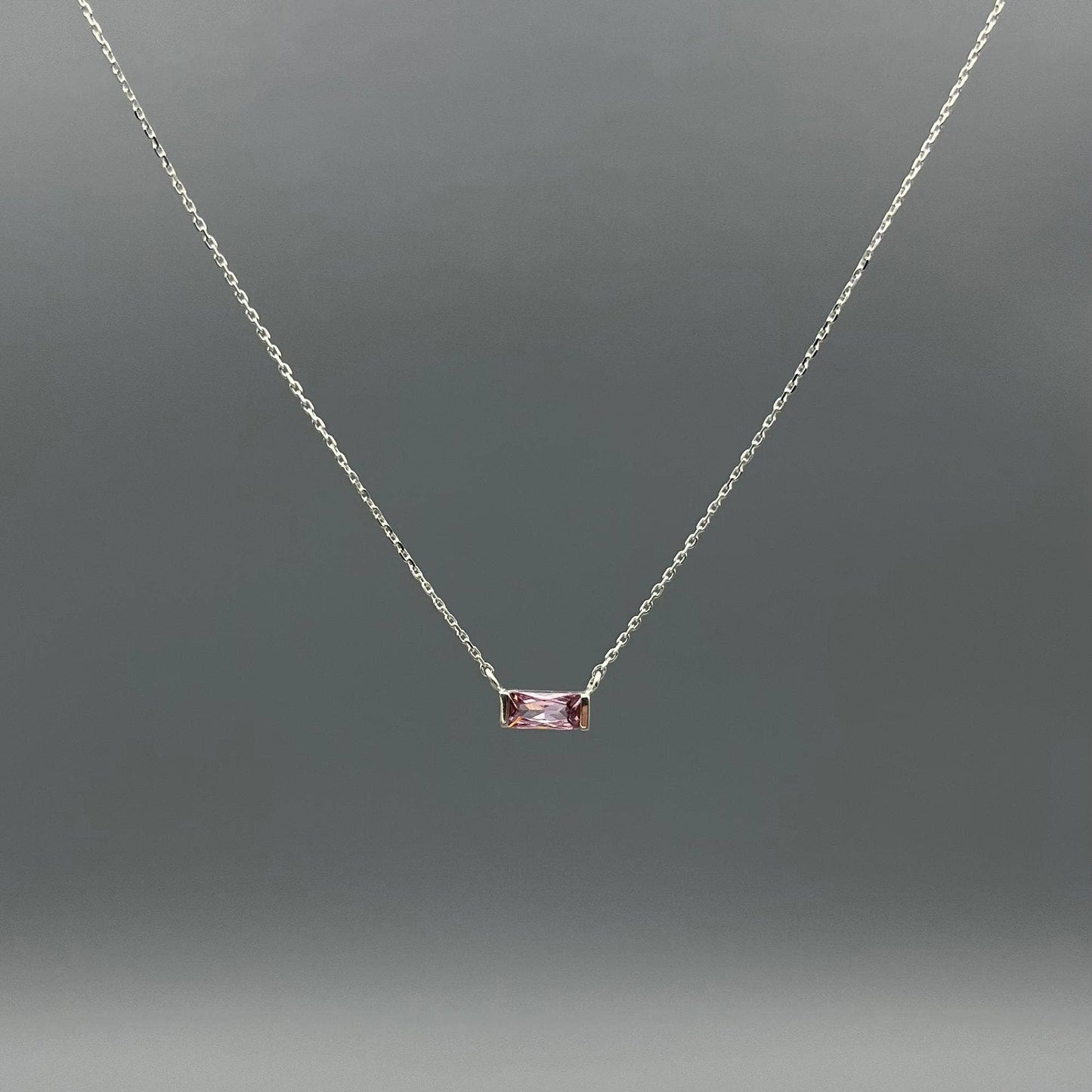 Baguette Birthstone Necklaces in Silver