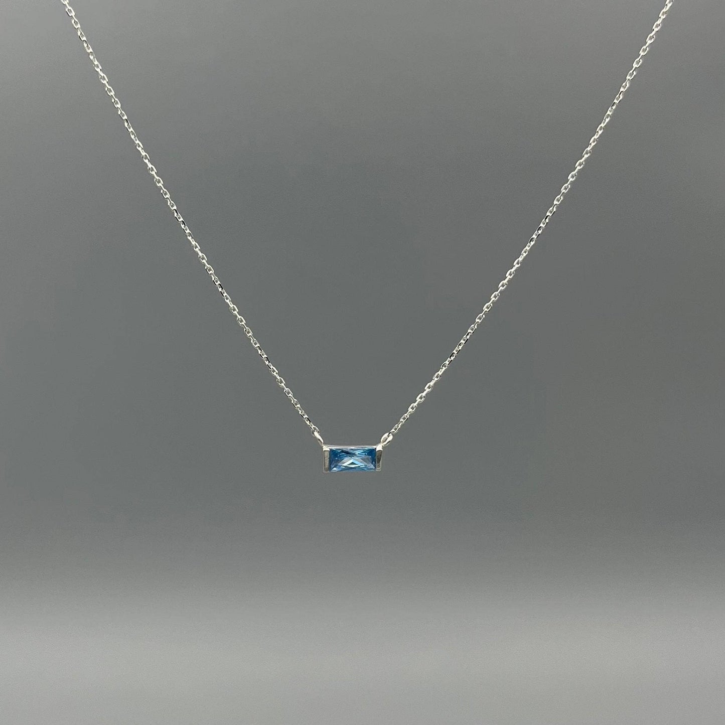 Baguette Birthstone Necklaces in Silver