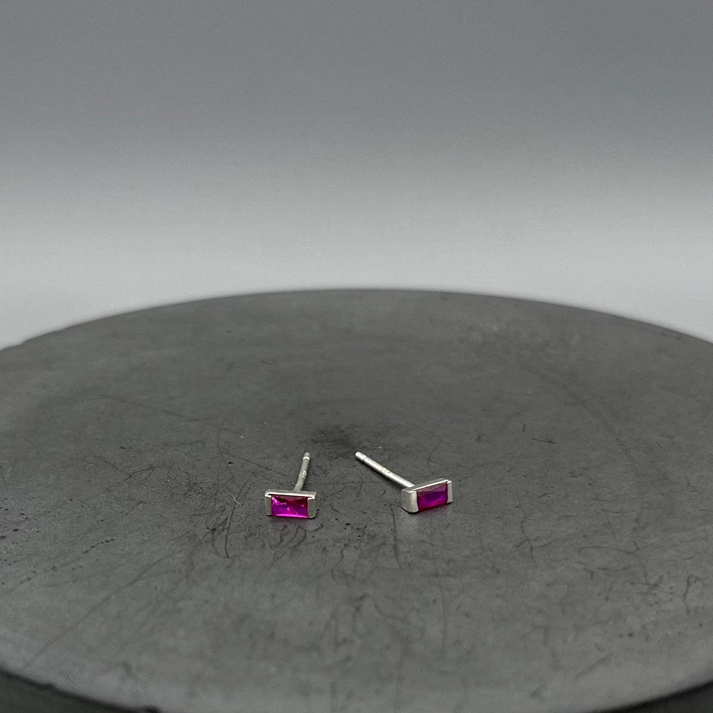 Birthstone Baguette Silver Studs