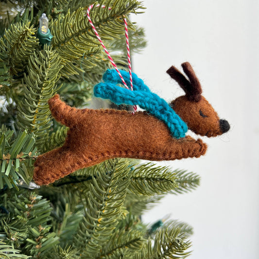 Dog Jumping Felt Wool Christmas Ornament 