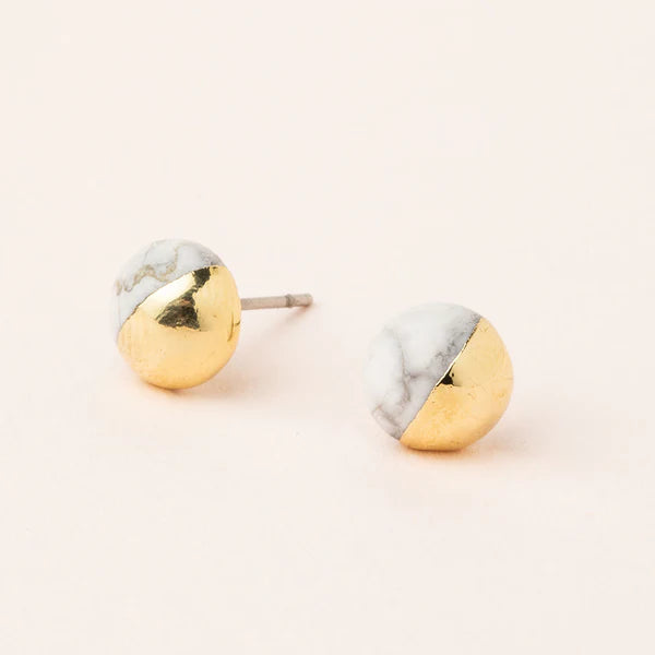 DIPPED STONE STUD EARRING -HOWLITE/GOLD