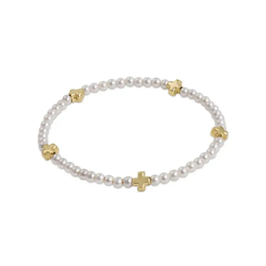 enewton Signature Cross Small Pearl Pattern 3Mm Bead Bracelet - Gold