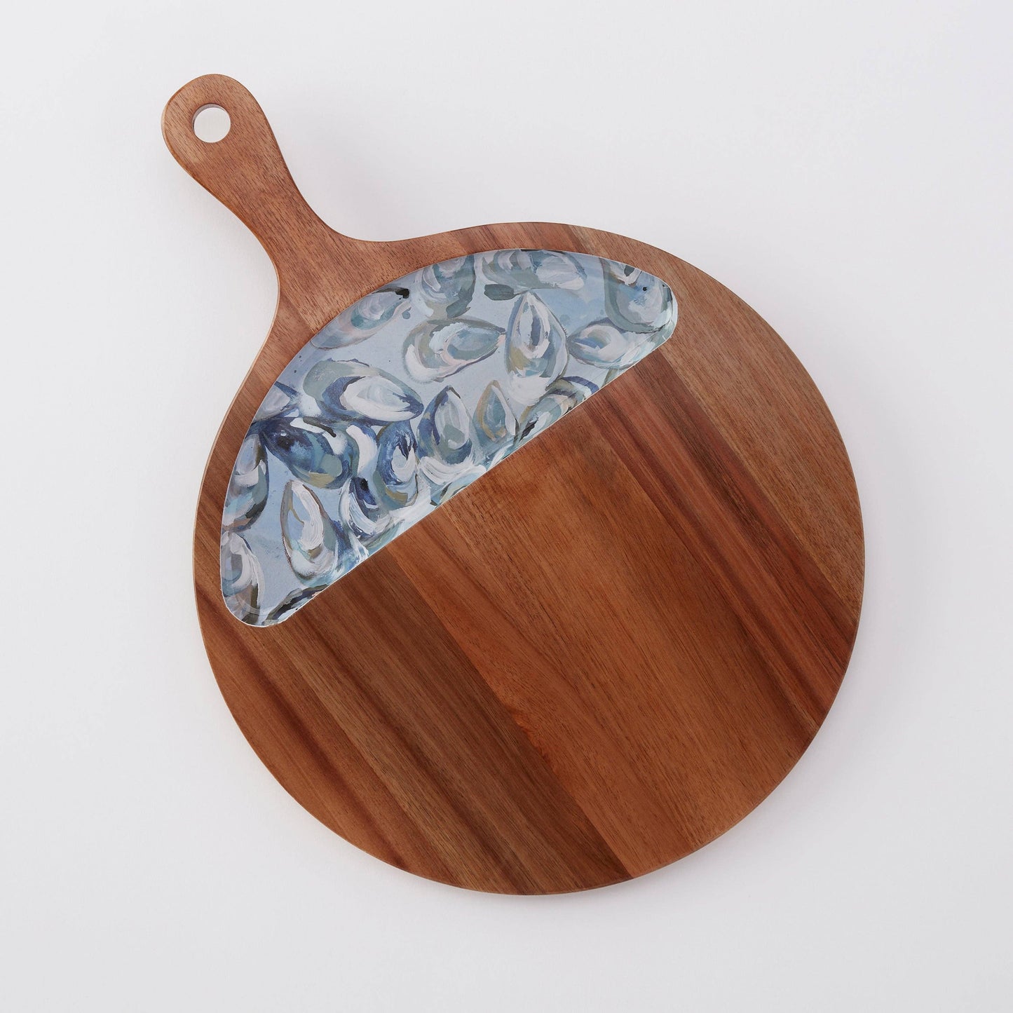 Wooden Serving Tray (Round) - Pewter Shells