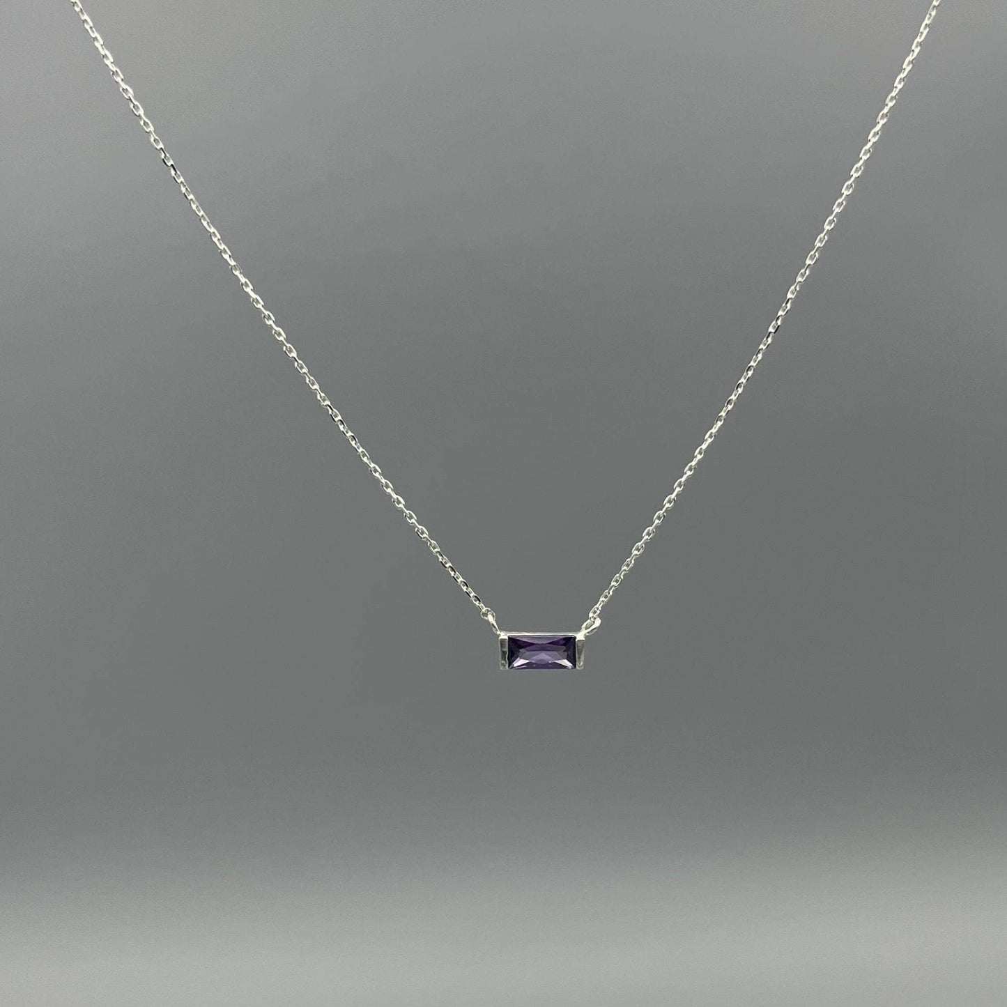 Baguette Birthstone Necklaces in Silver