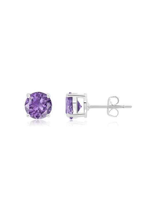 February Birthstone Stud Earrings in Platinum Finish