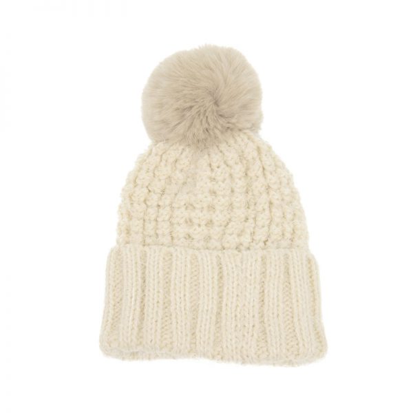 Ivory Waffle Knit Pom