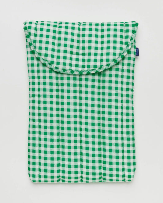 Puffy Laptop Sleeve 13"/14" - Green Gingham